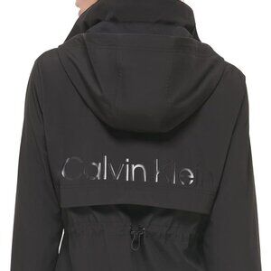Calvin Klein Women's Water Resistant Adjustable Waist Hooded Back Logo Anorak